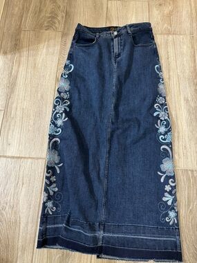dELiA*s Dark Wash Blue Embroidery Denim Maxi Skirt